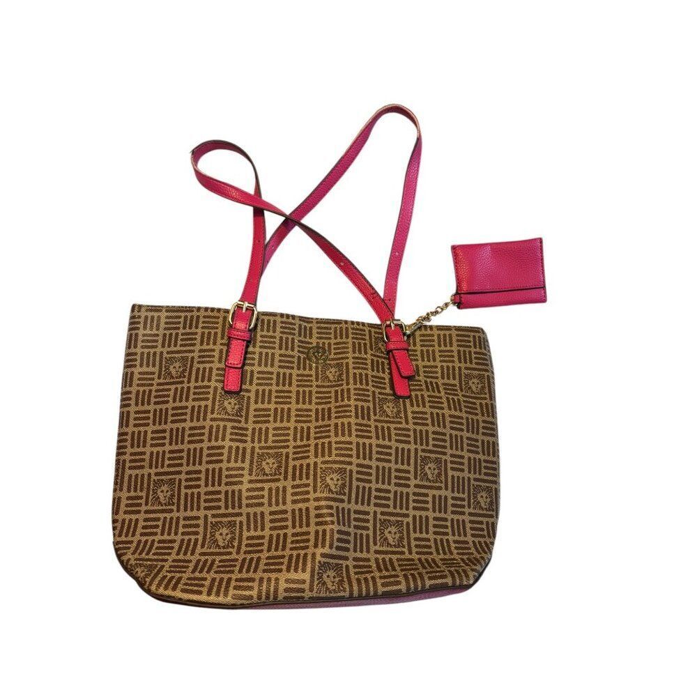 Anne Klein Logo Brown & Pink Tote Bag With Removable Wristlet